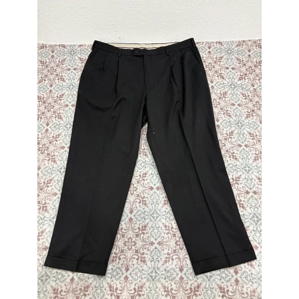 Louis Raphael Tailored Mens 42x30 Black Pleated Cuffed Dress Pants Trousers